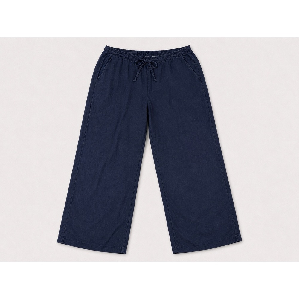 Hollister Navy Blue Linen Blend Wide Leg Drawstring Pants XL Womens